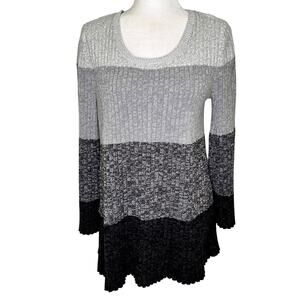 Style & Co. Gray Black Color Block Bell Sleeve Tunic Sweater Size Large